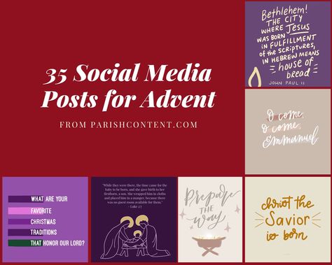 Advent is nearly here! We created 35 Advent posts with dates and captions, just for you! We KNOW it gets crazy this time of year... finding/creating/scheduling social media content is one thing we can check off your list this year. Download >> https://parishcontent.com/advent/ Advent Social Media Posts, Church Marketing, Social Media Church, Advent Season, Social Media Schedule, Book Marketing, Media Content, Social Media Content, Social Media Posts