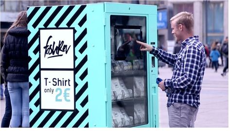 This vending machine is located in berlin, where it sells cheap t-shirts to consumers, for a low price of only 2 euros. Vending Machine Design, The Exploited, Garment Workers, Social Experiment, Cheap Clothing, Fashion Revolution, Cheap T Shirts, Cheap Shirts, American Brand