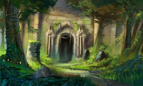 ArtStation - Dungeon's Entrance, Gaetano Caltabiano Jungle Temple, Fantasy Forest, Fantasy Setting, Fantasy Places, Fantasy Art Landscapes, High Fantasy, Fantasy Inspiration, Environment Concept Art, Medieval Fantasy