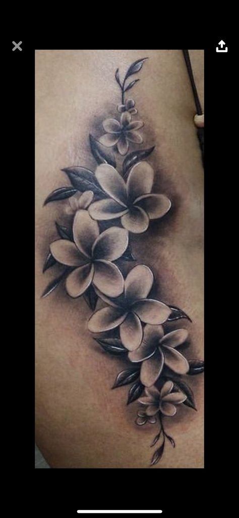 Plumeria And Lily Tattoo, Hawaiian Floral Tattoo Design, Plumeria Flower Tattoos For Women, Lao Flower Tattoo, Hawian Flowers Tattoo Design, Hawaiian Memorial Tattoo, Guam Flower Tattoo, Plumeria Hibiscus Tattoo, Laos Tattoos For Women