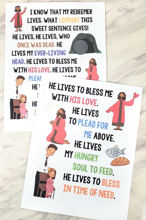 I Know That My Redeemer Lives Flip Chart & Lyrics - 3 styles of printable flip charts including a slideshow, lyrics only version, and colorful flip charts! Great for LDS Primary music leaders teaching this song in Singing Time. Lds Primary Songs, Lds Music, Flip Charts, My Redeemer Lives, Primary Songs, Printable Lesson Plans, Primary Music, Lds Primary, Flip Chart