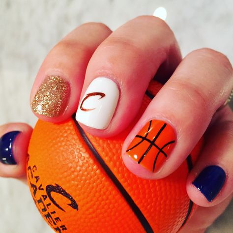 Cavs nail art. Cleveland Cavaliers manicure. Playoffs. Let's Go Cavs, Defend the Land! Basketball Nail Designs Ideas, Basketball Mom Nails, Nails Basketball Design, Cute Basketball Nails, Basketball Acrylic Nails, Cute Basketball Nails Design, Basketball Manicure, Basketball Gel Nails, Boston Celtics Nails