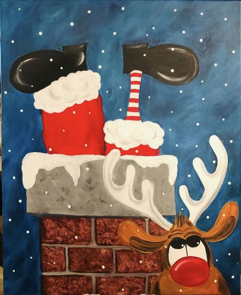 Xmas Art Ideas, Cute Santa Painting, Christmas Theme Paintings, Christmas Paintings On Canvas Ideas, Elf Painting On Canvas, Winter Drawing Ideas Easy, Simple Christmas Paintings For Beginners, Simple Christmas Canvas Paintings, Easy Christmas Acrylic Painting