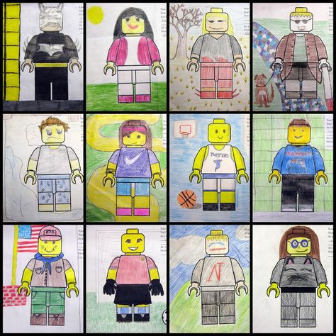 Art in the Middle...school: Lego People... How To Draw Lego People, Fill Up A Sketchbook, Build A Kite, Lego Person, Lego Portrait, Plan For Future, Crayons Artwork, Science Psychology, Month Ideas