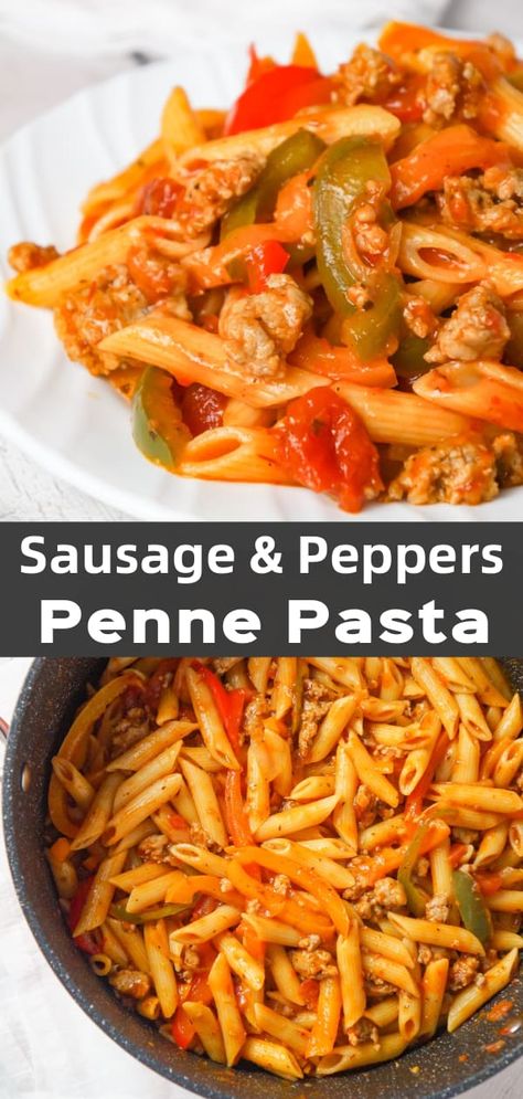 Sausage and Peppers Pasta - This is Not Diet Food Recipes Using Italian Sausage, Peppers Pasta, Paprika Pasta, Sausage And Peppers Pasta, Penne Recipes, Sausage Peppers And Onions, Sausage Meat, Italian Sausage Recipes, Sausage Dishes