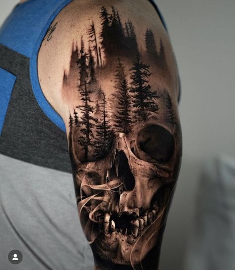 Skull And Forest Tattoo, Skull And Tree Tattoo, Men’s Skull Tattoos, Forest Skull Tattoo, Desert Skull Tattoo, Skull Tree Tattoo, Skull Forest Tattoo, Elk Skull Tattoo, Bear Skull Tattoo