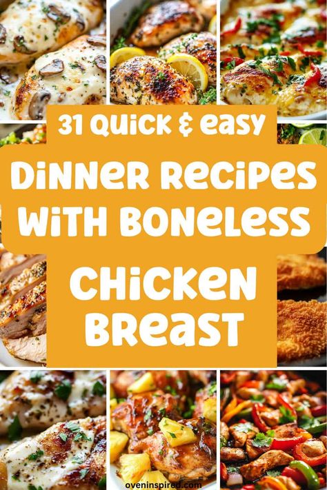 31 Best Boneless Chicken Breast Recipes Everyone Will Love Quick Easy Chicken Breast Recipes, Low Fat Chicken Breast Recipes, Food Recipes With Chicken, Dinner Chicken Breast, Recipes With Chicken Breast, Boneless Chicken Breast Recipes, Meal Prepping For The Week, Baked Boneless Chicken Breast, Skinless Chicken Breast Recipes