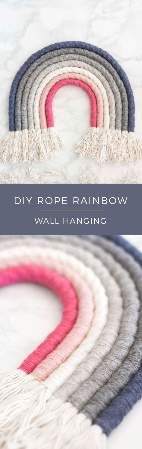 Rainbow Wall Hanging Diy, Rope Rainbow, Rainbow Wall Decor, Rainbow Diy, Hanging Diy, Statement Decor, Diy Wand, Rainbow Wall Hanging, Wall Hanging Diy