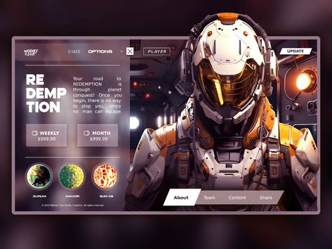 Website design. Astronauta en nave espacial, conquistador de planetas, juego de disparos. Character Design Video Game, Character Design Video, Video Game Website, Game Landing Page, Game Website, Thumbnail Ideas, Space Video, Video Game Character, Idea Photo