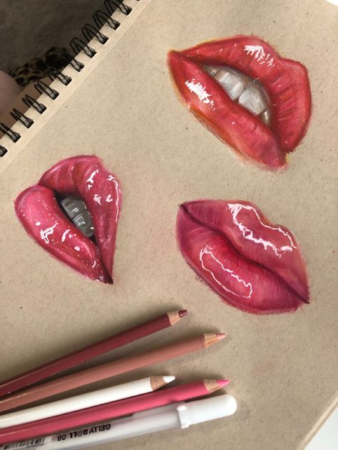 How To Highlight Lips Drawing, Perfect Lips Drawing, Lips Color Pencil Drawing, 3d Color Pencil Drawing, Lips Colored Pencil Drawing, Coloured Pens Drawing, Detailed Drawings Colored Pencil, Lip Pencil Drawing, Realistic Lips Drawing Color