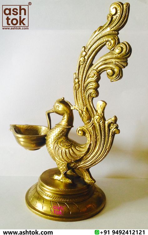 Gift Items: Brass Peacock Diya, Oil Lamp Deepam, Traditional Pooja Diya Diwali Decoration | Ashtok Home Art Studio Design, Home Art Studios, Peacock Lamp, Home Art Studio, Diya Diwali, Puja Items, Brass Peacock, Vintage Brass Decor, Brass Lamps