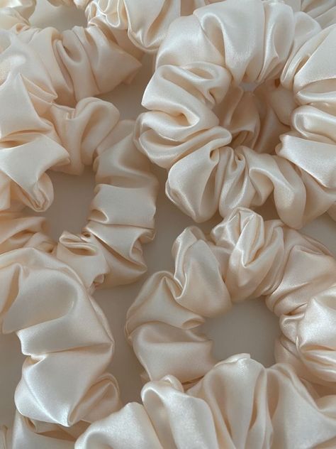 Scrunchies Aesthetic Photography, Scrunchies Aesthetic, Silk Hair Ties, Hair Tie Accessories, Hair Balm, Cream Aesthetic, Perfect Boyfriend, Silk Accessories, Boutique Hair Bows