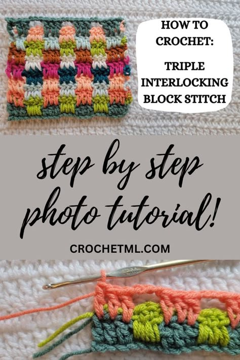 Block Stitch Crochet, Crochet Block Stitch, Crochet Blocking Board, Crochet Hook And Yarn, Triple Crochet Stitch, Block Stitch, Interlocking Blocks, Diy Beginner, Hand Knit Blanket