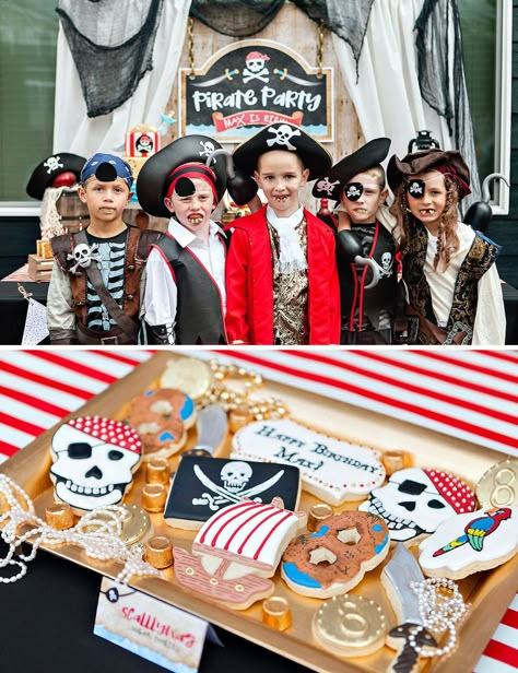 A Modern Pirate Party Dessert Table // Hostess with the Mostess® Modern Pirate Birthday Party, Pirate Party Table, Pirate Party Tables, Modern Pirate, Kids Pirate Party, Simpsons Party, Pirate Birthday Cake, Pirate Themed Birthday Party, Pirate Themed Birthday