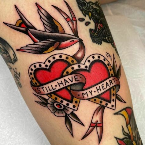 American Traditional Tattoo American Traditional Heart, Buffy Tattoo, Tattoo Planning, Traditional Heart Tattoos, Traditional Heart, Slayer Tattoo, Traditional Tattoo Sleeve, Intricate Tattoo, Pin Up Tattoos