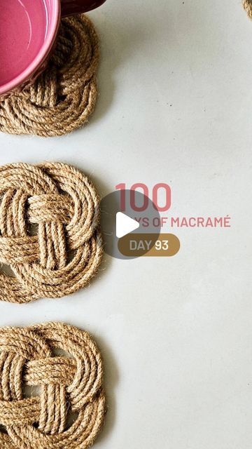 Agrima Wadhwa on Instagram: "100 Days of Macramé - Day 93
Macramé Jute Coasters

Yarn - 5mm jute yarn
Cord length - 2.5m (double it and use)

DM for workshops and products

#macrame ##macramemakers #macramelove #india #instagood #instagram #handmade #sustainability #macramekeychain #learnsomethingneweveryday #indian #artistsoninstagram #diy #macramecommunity #knots #explorepage #100daysofmacrame #india" Rope Coasters Diy, Macrame Coasters Diy, Jute Coasters, Rope Coasters, Jute Yarn, Jute Macrame, Diy Placemats, Macrame Coasters, Coasters Diy