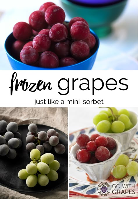 Frozen Grapes from California are just like a mini-sorbet and oh so delicious.  Freezing grapes is simple and easy - just give the grapes a quick rinse and pat dry, then place clusters in a bowl or loose grapes on a sheet pan and pop in the freezer for two hours.  Go with grapes Freezing Grapes, Grape Frozen, Frozen Grapes Recipe, Recipes With Grapes, Poolside Snacks, Summertime Snacks, Healthy Colon, Fluff Salad, Easy Snack Ideas