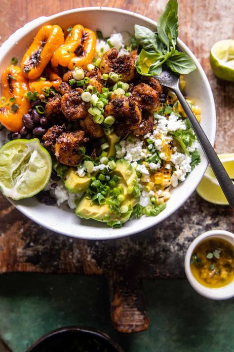 Half Baked Harvest Shrimp, Fajita Shrimp, Cilantro Lime Vinaigrette, Avocado Rice, Shrimp Rice, Half Baked Harvest Recipes, Fajita Bowls, Shrimp And Rice, Spicy Honey