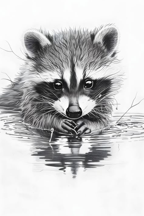 Drawing Deer Sketches, Animals Sketch, Raccoon Tattoo, Realistic Animal Drawings, Raccoon Art, Animals Tattoo, Pencil Drawings Of Animals, Wood Burning Art, Animal Sketches