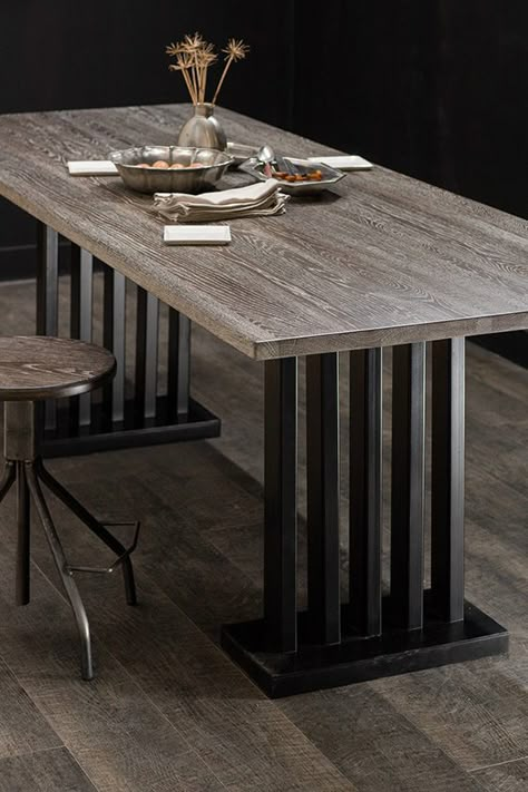 Iron Dining Table Design, Table Design For Restaurant, Iron Table Ideas Design, Steel Dining Table Design, Steel And Wood Table, Metal Table Design, Iron Dining Table, Metal Dining Table Design, Iron Table Ideas