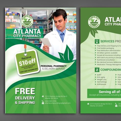 Pharmacy Design Graphics, Pharmacy Poster Design, Shop Banner Design, Atlanta City, Laser Cut Decor, Illustration Photoshop, Pharmacy Design, Billboard Design, Custom Postcards