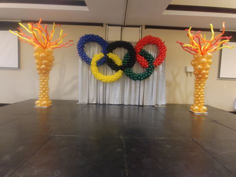 Olympics Balloon Arch, Olympics Themed Parade Float, Special Olympics Decorations, Olympic Theme Office Party, Olympic Viewing Party, Olympic Ring, Olympics Graphics, Kids Olympics, Olympic Theme Party