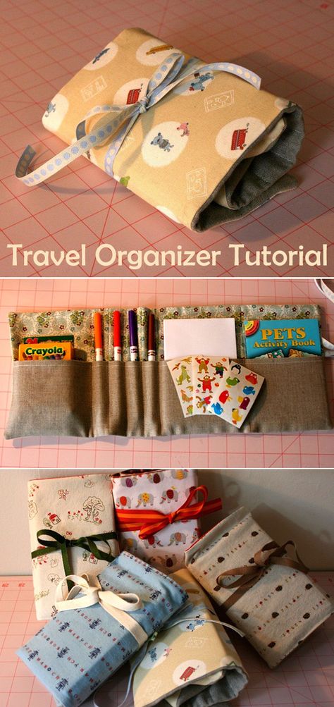 Traveling Art Organizer Tutorial Organizer Sewing Projects, Organization Sewing Projects, Roll Up Pouch Diy, Roll Up Organizer, Diy Sewing Organizer, Sew Travel Organizer, Sew Organizer, Art Supply Bag Travel Kits, Free Car Organizer Sewing Patterns