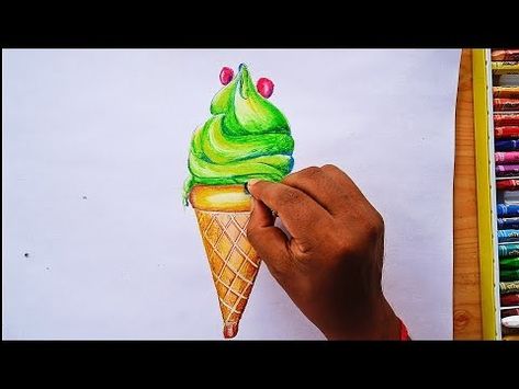 How to draw an ice-cream cone step by step with oil pastel colours - YouTube Ice Cream Cone Art, Pastel Ice Cream, Oil Pastel Colours, Wayne Thiebaud, Pastel Colours, Ice Cream Cone, Oil Pastel, Teaching Ideas, Pastel Colors