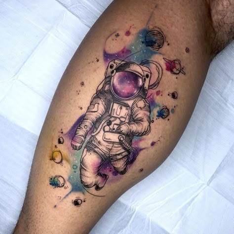 Orion Tattoos, Astronaut Tattoos, Legs Tattoos, Watercolor Galaxy Tattoo, Space Tattoo Sleeve, Watercolor Tattoo Sleeve, Brain Tattoo, Astronaut Tattoo, Universe Tattoo