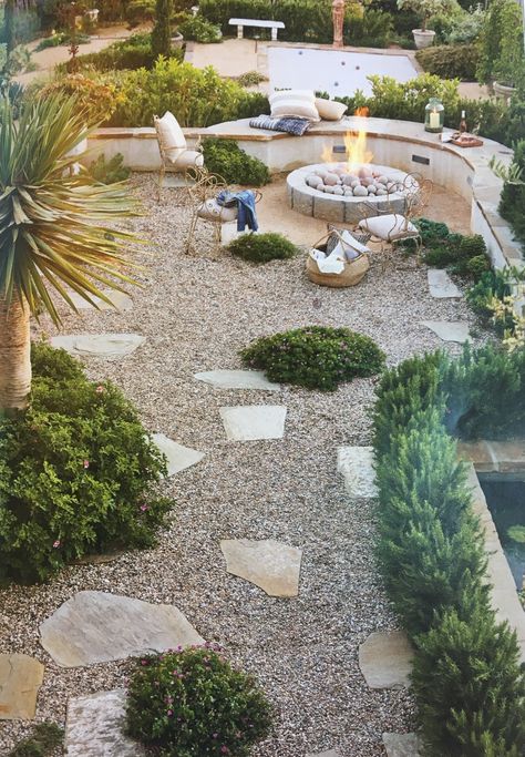 Backyard Garden Inspiration, Mediterranean Backyard, Mediterranean Gardens, Mediterranean Garden Design, Pebble Garden, Gravel Landscaping, Gravel Patio, Backyard Garden Landscape, Mediterranean Landscaping