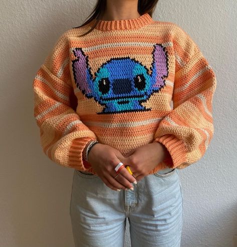 Crochet Jumper, Crochet Disney, Stitch Sweater, Crochet Cord, Pixel Crochet, Crochet Fashion Patterns, Crochet Tapestry, Fun Crochet Projects, Crochet Cardigan Pattern