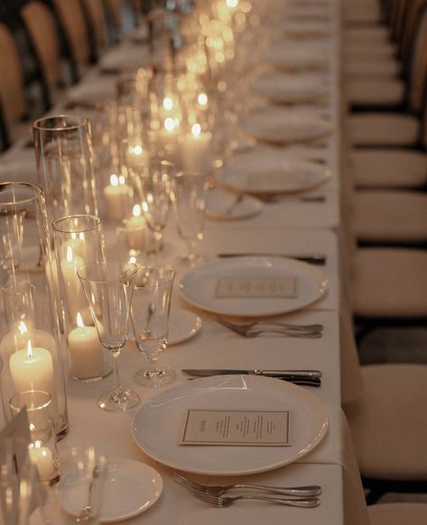 Romantic Candlelit Wedding, Champagne Wedding Themes, Wedding Reception Candles, Cocktail Hour Decor, Candlelit Reception, Candlelit Table, Wedding Candles Table, Candlelit Wedding, Long Table Wedding