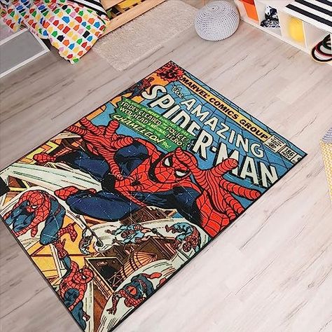 Dimension 54"x 78". Pile Height - 0.39". 100% Polyester. Machine woven, durable and kid-friendly carpets! Spider Man Tufted Rug, Spider Man Rug, Spider-man Room, Spider Man Bedroom Ideas, Marvel Rug, Fortnite Poster, Spiderman Decor, Marvel Room Decor, Men Rugs