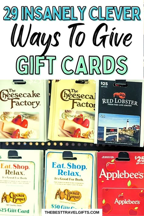 29 Insanely clever ways to give gift card with an image of various gift cards Clever Gift Card Presentation, Christmas Gift Card Basket Ideas, Wrapping Gift Cards Creative, Ways To Wrap Gift Cards, Unique Gift Card Presentation, Christmas Gift Card Presentation, Gift Card Wrapping Ideas, Card Wrapping Ideas, Teenager Easter Basket