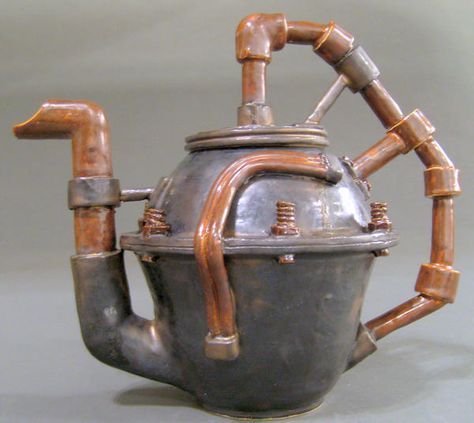 Novelty Teapots, Steampunk House, Plumbing Installation, Pottery Teapots, Teapots And Cups, Ceramic Teapots, Chocolate Pots, Tea Service, Art 3d