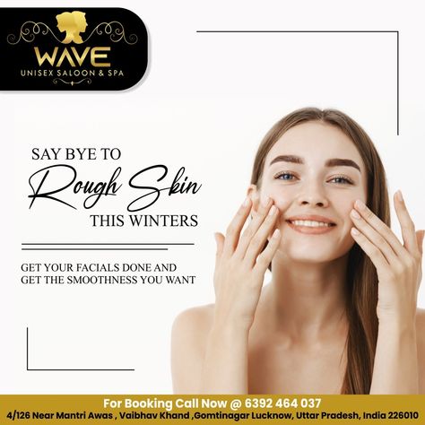 Say bye to rough Skin this winters . Get your facials done and get the smoothness you want . . ----------------- Book Your Appointment @ 08429825856 . . #happynewyear﻿ #haircare #hair #haircut #newhairnewyou #offer #innaugraloffer #salon #unisexsalon #wave #lucknow #lucknowsalon #services #beauty #beautyservices #skin #winterskin #massage #skincare #care #pamper #spa #fresh #freshness #bodyspa #goodhair #hairgoals #splitends #men #groom #bridal Salon Creative Post, Skin Care Creative Ads, Letterhead Design Inspiration, Skin Quotes, Arch Angel, Cosmetic Clinic, School Creative, Hair Photography, Skin Specialist