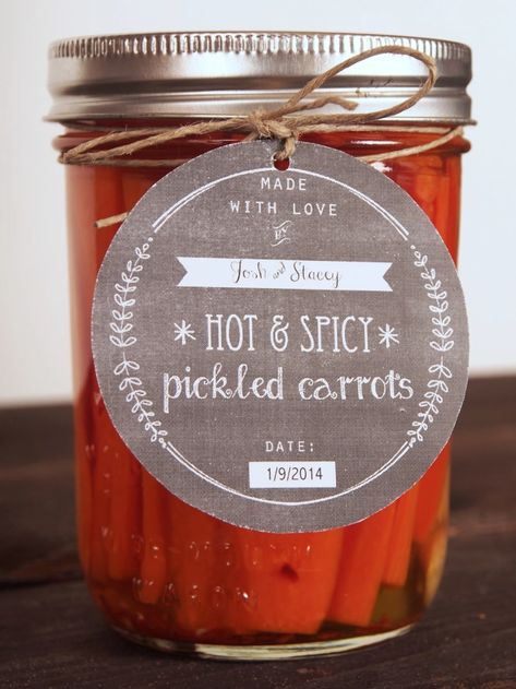 Spicy Pickled Carrots Recipe, Spicy Pickled Carrots, Pickled Carrots Recipe, Free Chalkboard Printables, Spicy Carrots, Canning Pickles, Chalkboard Tags, Sausage Making, Canned Foods