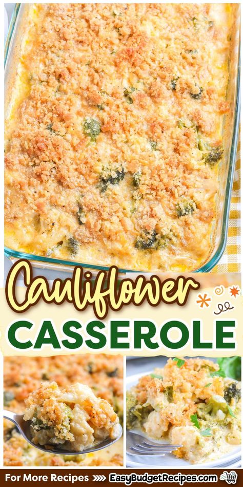 This easy cauliflower casserole recipe is simple to follow and only takes fifteen minutes to assemble. For more quick and easy recipes that are also budget friendly follow easybudgetrecipes.com! Cauliflower Casserole Recipes Easy, California Blend Casserole, Califlower Casseroles Healthy, California Casserole Recipe, Easy Cauliflower Casserole, Cauliflower Meals, Cauliflower Gratin Recipe, Cauliflower Cheese Casserole, Recipes With Cauliflower