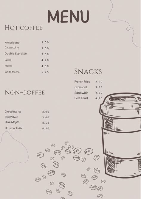 Simple Coffee Menu Ideas, Coffee Shop Menu Card, Coffee Truck Menu Board, Coffee Menu Design Ideas Layout, Menu Design Aesthetic, Cafe Menu Aesthetic, Cafe Menu Design Ideas, Coffee Menu Ideas, Menu For Coffee Shop