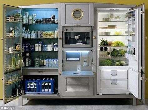 The 40,000 Dollar Fridge!  We should all have one of these!!!!!!!!!!!!!!!!!! Double Fridge, Pantry Ideas, Butler Pantry, Fridge Freezer, Ice Maker, Microwave Oven, Apartment Therapy, Dream Kitchen, My Dream Home