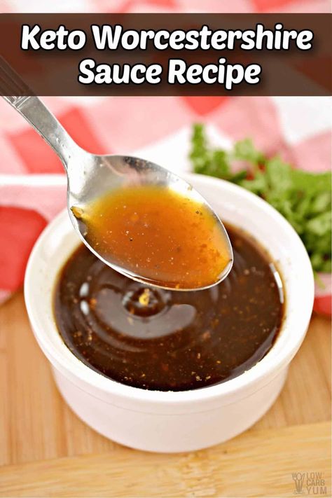 This keto Worcestershire sauce recipe can be made with ingredients you already have on-hand. It tastes just like the stuff you buy at the store but without the added sugar! Worcestershire Sauce Recipes, Ketosis Diet Recipes, Spicy Drinks, Keto Sauces, Ketogenic Diet Food List, Low Carb Sauces, Low Carb Sweeteners, No Carb Recipes, Homemade Sauce