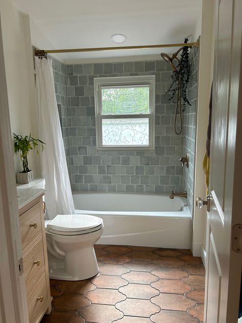 Terra Cotta Tile Bathroom Floor, Wellfleet Tile, Italian Country Bathroom, Terra Cotta Floors Bathroom, Terra Cotta Tile Bathroom, Terra Cotta Bathroom Floor, Bathroom Terracotta Floor, Terra Cotta Tile Floors, Terra Cotta Bathroom