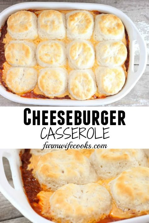 Cheeseburger Casserole - The Farmwife Cooks Casserole With Biscuits, Comfort Meals, Hamburger Casseroles Recipes, Beef Dinners, Night Recipes, Easy Main Dishes, Hamburger Casserole, Cheeseburger Casserole, Cheese Burger