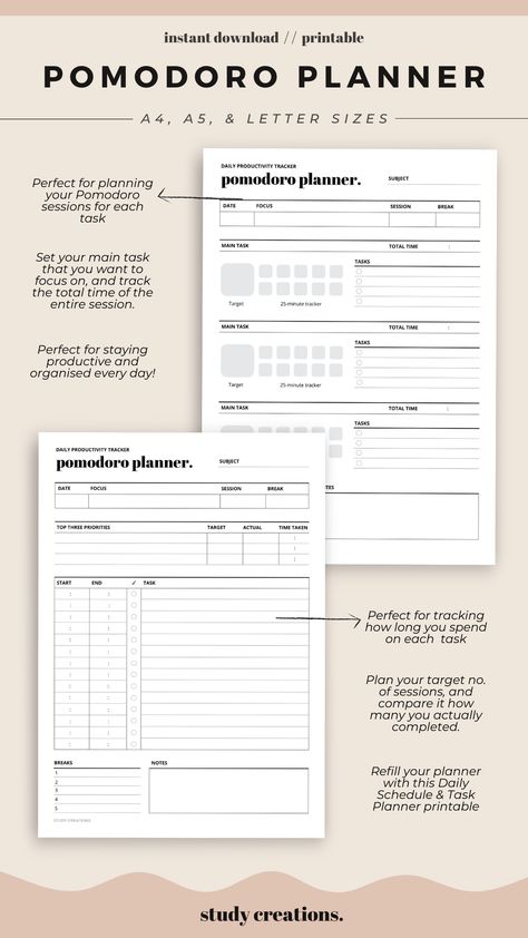 Pomodoro Technique Planner Printable | Study Session Planner | Time Tracker | Time Management momplanner #printableplanners #readingplanner #studygoalplanner Study Session Planner, Pomodoro Planner, Study Sessions Planner, Productivity Printables, The Pomodoro Technique, Time Management Techniques, Study Session, Pomodoro Technique, Time Tracker