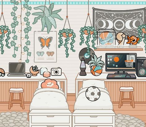 Parent Toca Boca Room Ideas, Toca Boca Bedroom For 2, Toca Boca House Ideas Twins Room, Cute Twin Bedroom Ideas Toca Boca, Toca World Twins Room, Twins Bedroom Toca Boca, Toca Boca Boy Room Ideas Teen, Toca Boca Triplets Room, Toca Boca Room For Twins