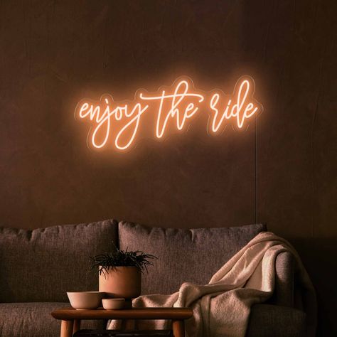 ENJOY THE RIDE NEON SIGN - Small: W 85cm * H 32cm/ 33” 13” / Orange Gym Neon Sign, Spin Studio, Neon Quotes, Neon Wall Signs, Gym At Home, Neon Sign Bedroom, Boho Deco, Home Gyms, Wedding Neon Sign