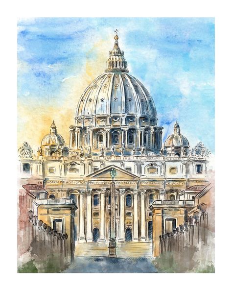 Cité du Vatican, Basilique Saint-Pierre, Rome, Italie Impression d'art. Impression d'art d'une peinture originale à l'aquarelle/au marqueur, améliorée numériquement à partir de la collection de croquis de la ville que j'ai réalisée. Imprimé sur du papier d'environ 190 g/m² Avec une bordure blanche d'environ 0,3 à 0,6 pouce pour la manipulation et le matage. Si vous préférez l'absence de frontières, faites-le moi savoir ! 5 x 7 pouces / 12,7 x 17,8 cm 20,4 x 25,4 cm (20,4 x 10 po.) 27,9 x 35,6 cm (11 x 14 po.) 13 x 19 pouces / 32,9 x 48,3 cm Signée au recto des initiales, au verso - nom complet. Les couleurs peuvent varier légèrement en raison des différences entre les écrans. Si vous avez des questions ou des préférences, n'hésitez pas à me le faire savoir ! Autres peintures italiennes - h Rome Sketch, Rome Watercolor, Basilica Architecture, St. Peter’s Basilica, Rome Print, Rome Art, Watercolor Travel, St Peters Basilica, Italy Wall Art