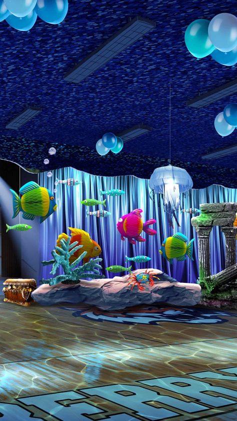 Under The Sea Homecoming, Vbs Ocean Theme, Little Mermaid Decorations, Ocean Vbs, Homecoming Themes, Under The Sea Decorations, High School Story, Vbs Themes, Underwater Theme