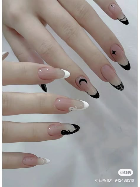 #douyin#ulzzang#korean#chinese#cute#aesthetic#nail#nailideas#nails#nailinspiration Basic Douyin Nails, Korean Nails Ideas Black, Black Douyin Nails, Ateez Inspired Nails, Nail Inspo Dark, Nails Asian, Army Nails, Nails Basic, Nails Ballerina