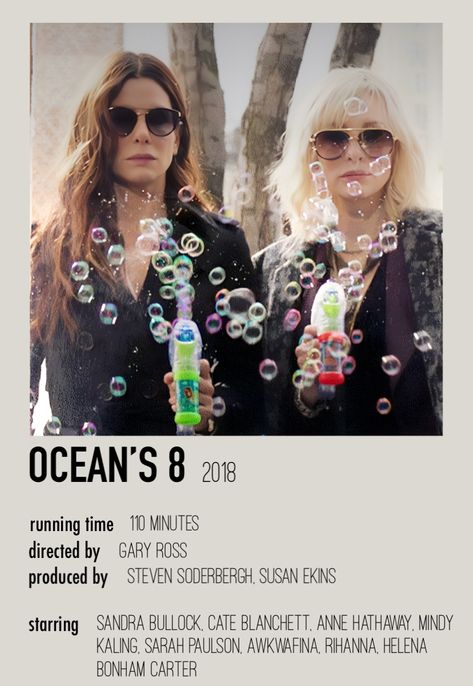 Ocean 8 Movie, Sandra Bullock Movies, Oceans 8, Mindy Kaling, Polaroid Poster, Sarah Paulson, Bonham Carter, Helena Bonham Carter, Movie Poster Art